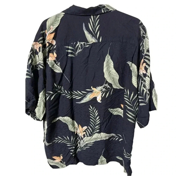 Tommy Bahama Silk Short Sleeve Button Up Tropical Black - Picture 2 of 9